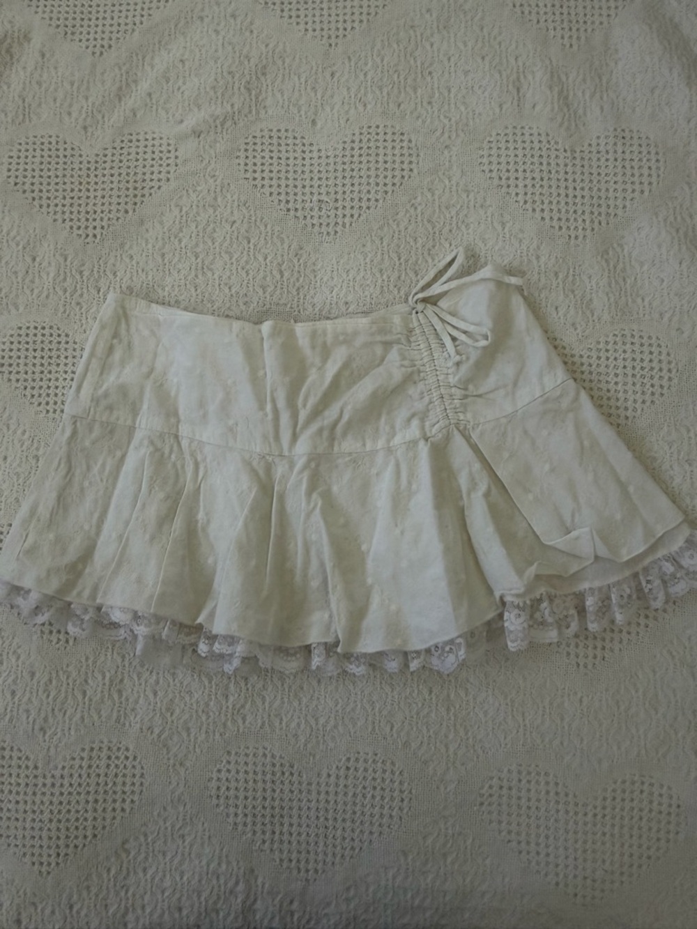 Forever 21 Cream Ruffled Mini Skirt with Lace Hem